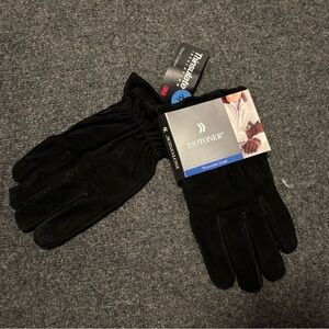 Isotoner thinsolate black faux suede gloves new with tags